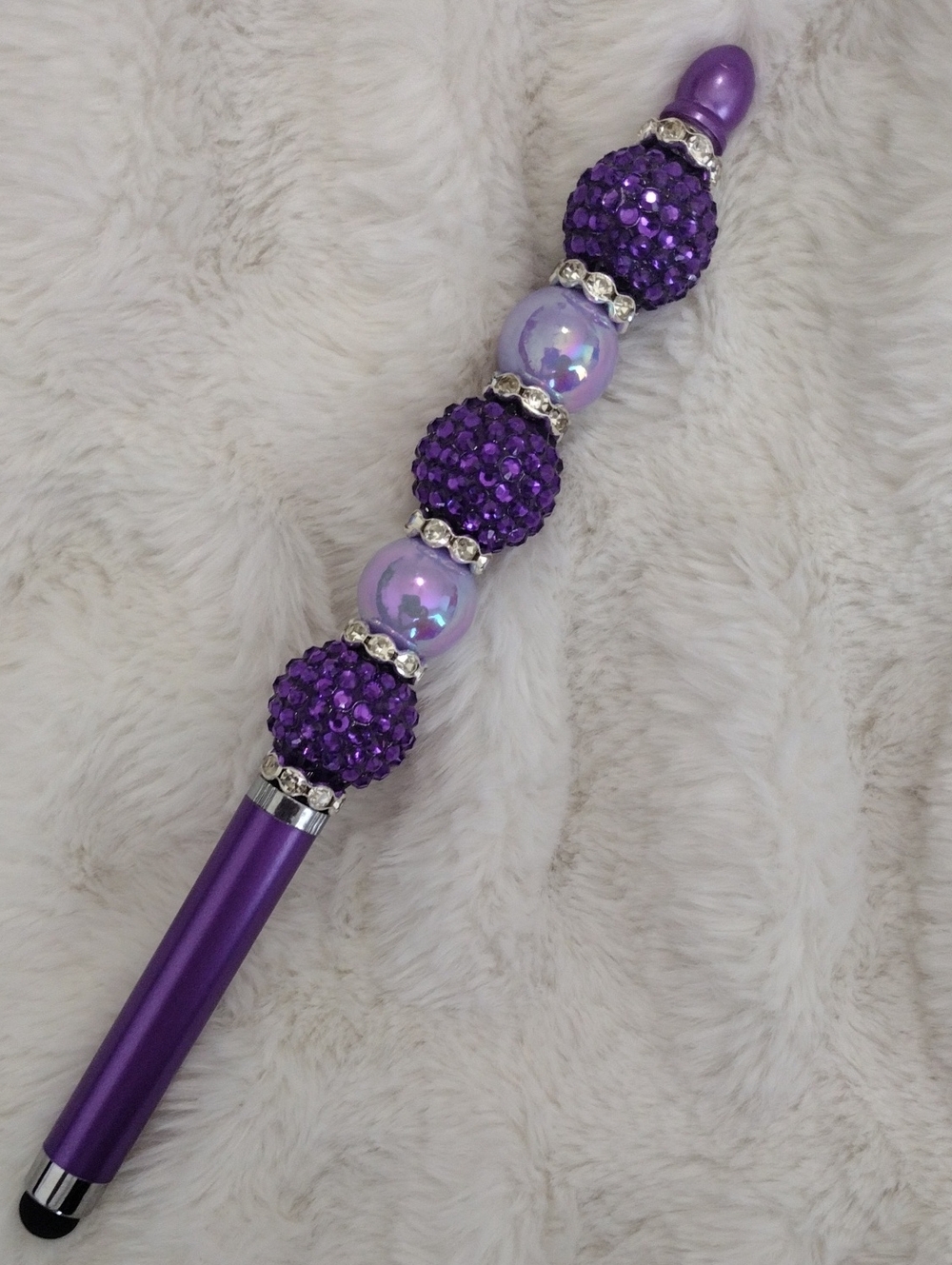 Tall Purple Crystal Beaded Stylus Pen